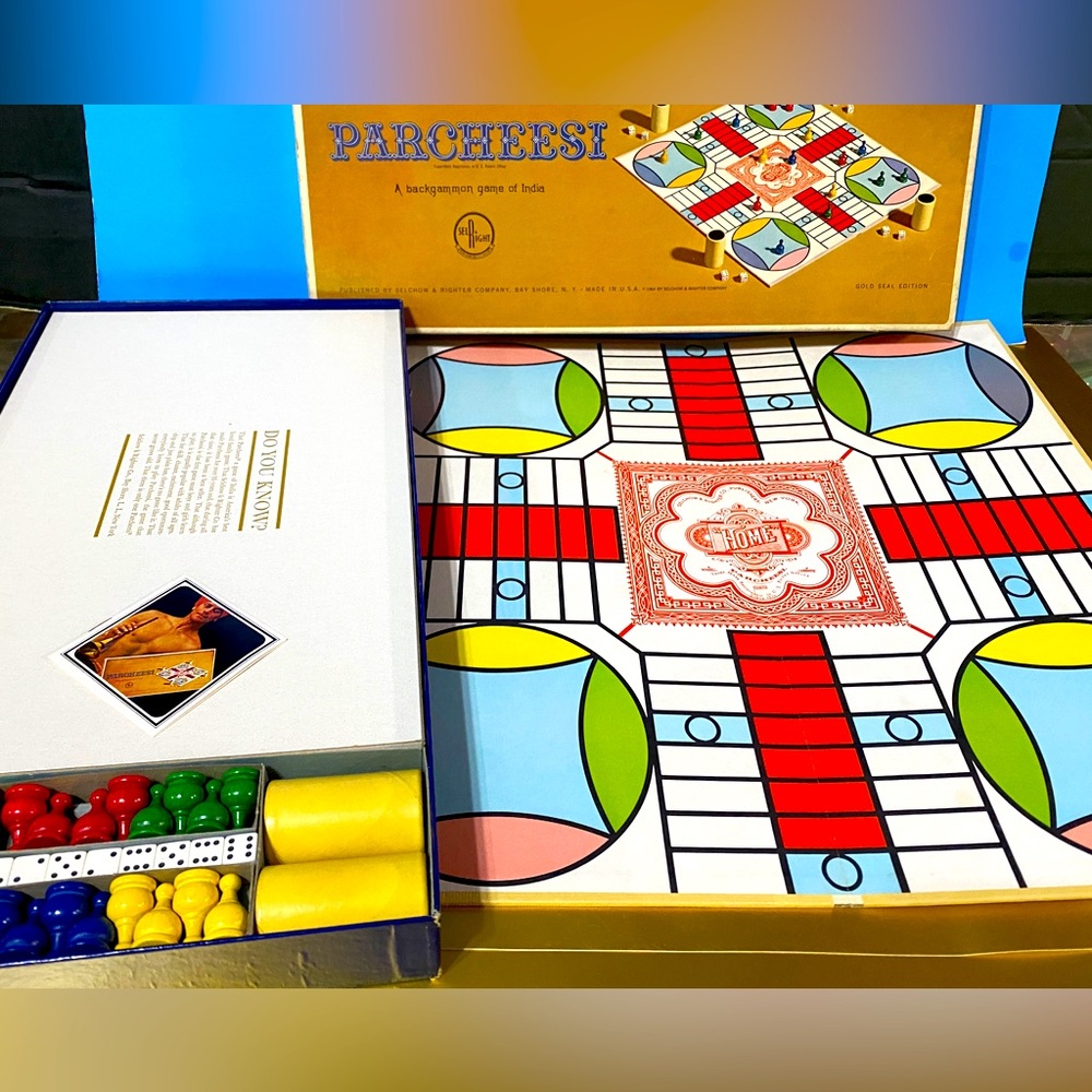 PARCHEESI GAME VTG 1964 GOLD SEAL EDITION A BACKGAMMON GAME OF INDIA COMPLETE